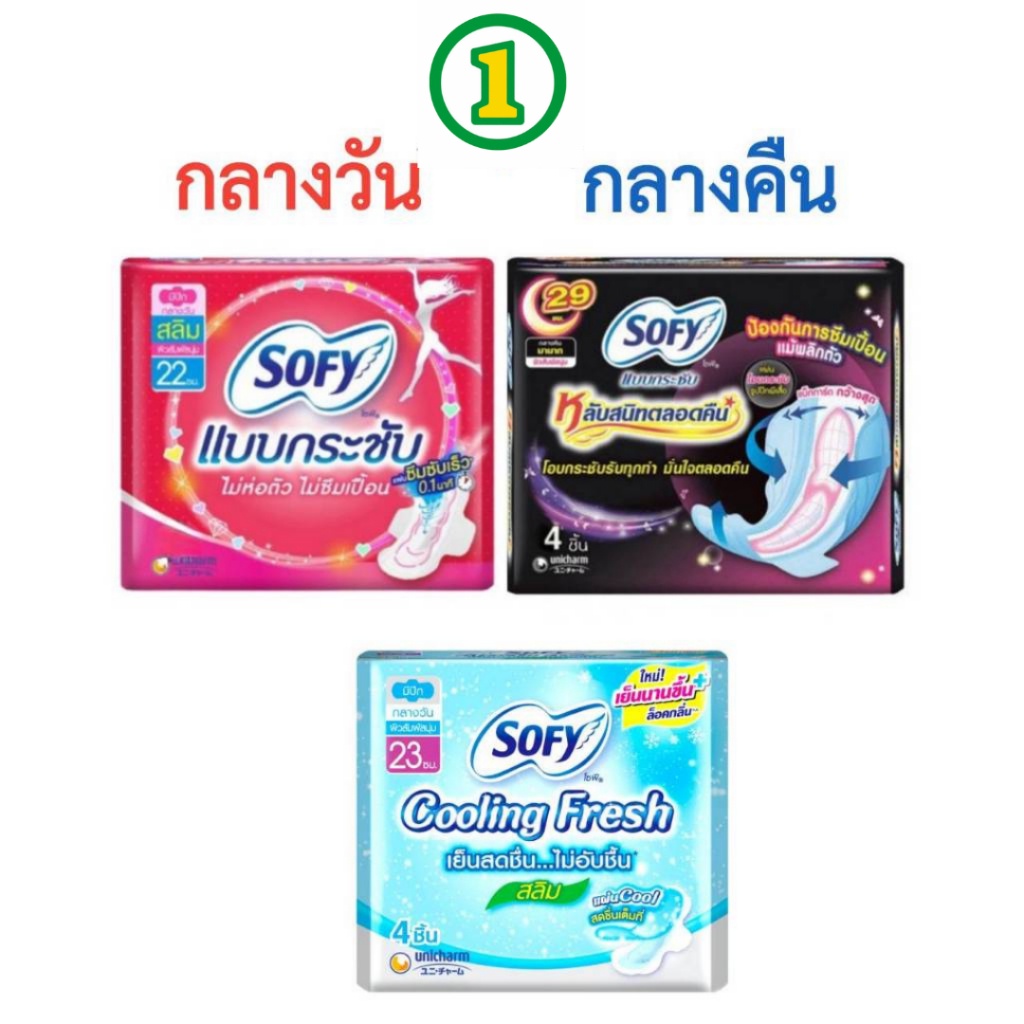 ￼Sofy โซฟี กลางวัน โซฟีกลางคืน ผ้าอนามัย จำนวน 1 ห่อ 4ชิ้น (มีปีก!)