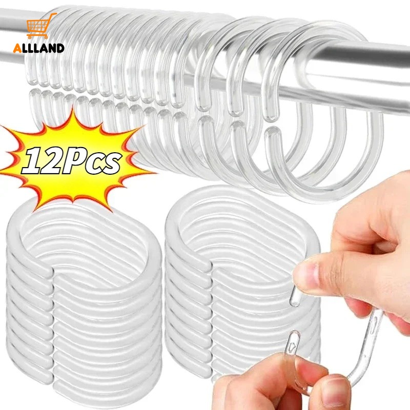 ห่วงพลาสติกใส แบบเปลี่ยน สําหรับแขวนผ้าม่านอาบน้ํา หน้าต่าง เสาสไลด์ 12 ชิ้น