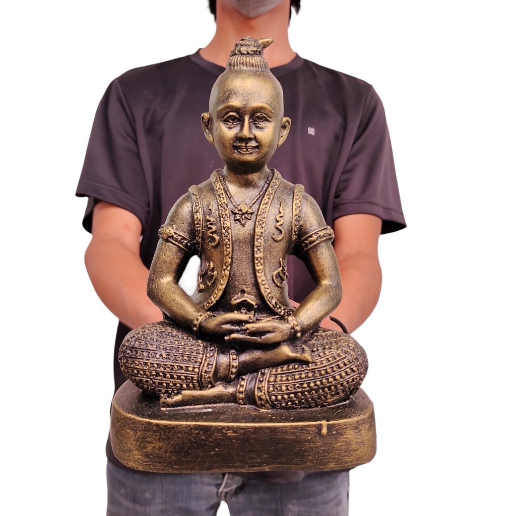 กุมารเทพเนรมิตเสื้อยันต์ หลวงพ่อเเย้ม สีทองเก่า โบราณ ขนาด ประมาณ 5 นิ้ว
