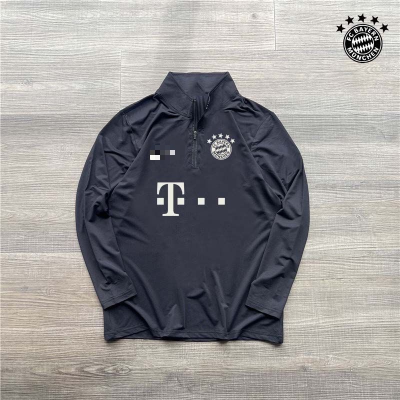 เสื้อฝึกซ้อมฟุตบอลขั้นพื้นฐานของผู้ชาย เอฟซี บาเยิร์น แขนยาวครึ่งซิปเสื้อยืดที่อบอุ่นกีฬากลางแจ้งฟุตบอลวิ่งเสื้อผ้าแห้งเร็วระบายอากาศ