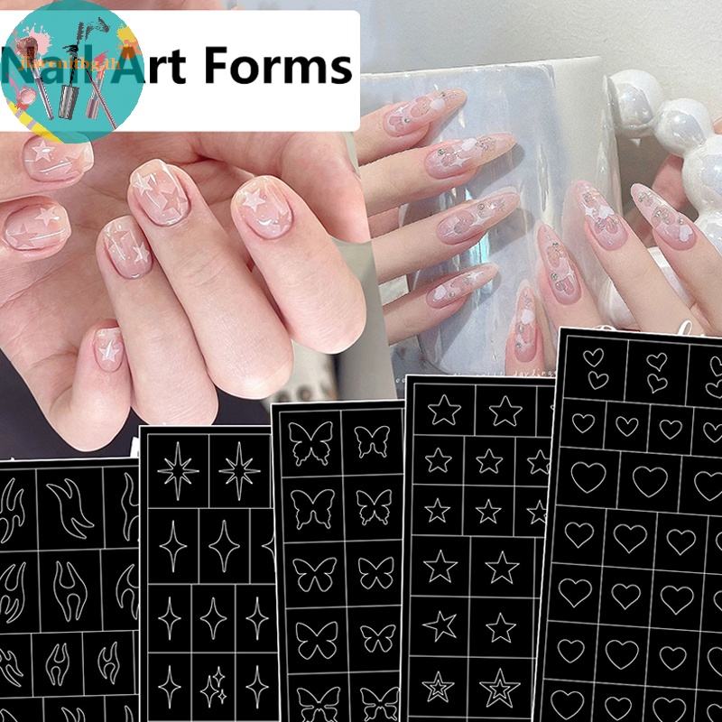 RENBG Hallow Star หัวใจเล็บรูปแบบ Fringe Tip Guides สติกเกอร์ DIY เล็บเคล็ดลับสติกเกอร์ลายฉลุแถบเล็บเครื่องมือ Salon TH