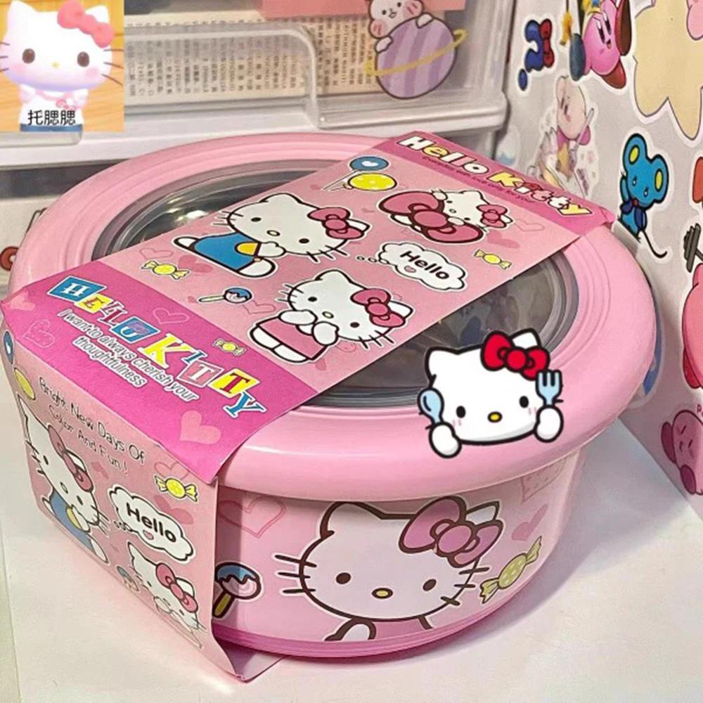 Sanrio Hello Kitty ชามราเมน สเตนเลส พร้อมฝาปิด น่ารัก ขนาดใหญ่ ก๋วยเตี๋ยวก๋วยเตี๋ยว ก๋วยเตี๋ยว ผลไม้ สลัด ข้าว ซุป ชาม ครัว บน