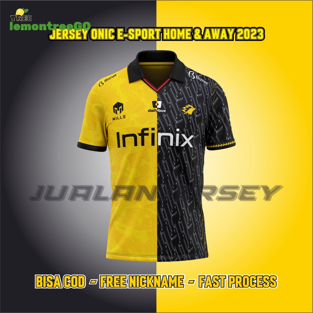 Jersey Onic Esport 2022 2023 สีดําสีเหลืองJersey Home Away Jersey Retro Collarฟุตบอลที่กําหนดเองชื่อ