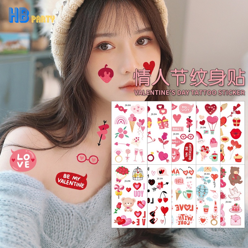 สติกเกอร์รอยสัก ลายวันวาเลนไทน์ สไตล์โรแมนติก สําหรับติดตกแต่งใบหน้า