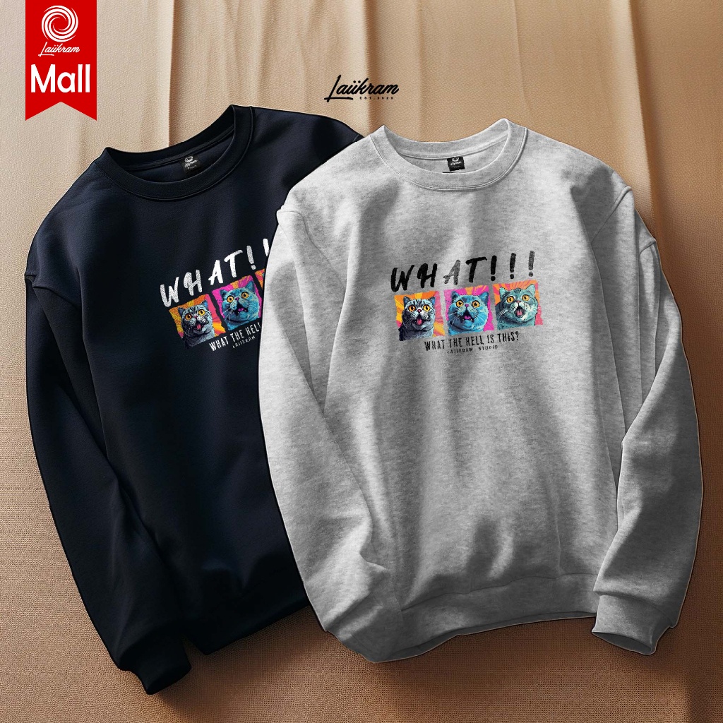 (ST_57)(งานแท้)เสื้อกันหนาวSweaterคอกลม และแบบสวม แบรนด์laiikram สกรีนWhat!!CAT