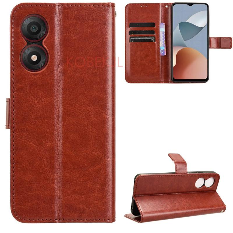 ZTE Blade A33s A34 A54 A73 Luxury Crazy Horse PU Leather Flip Case Wallet Cover Stand Holder Card Sl