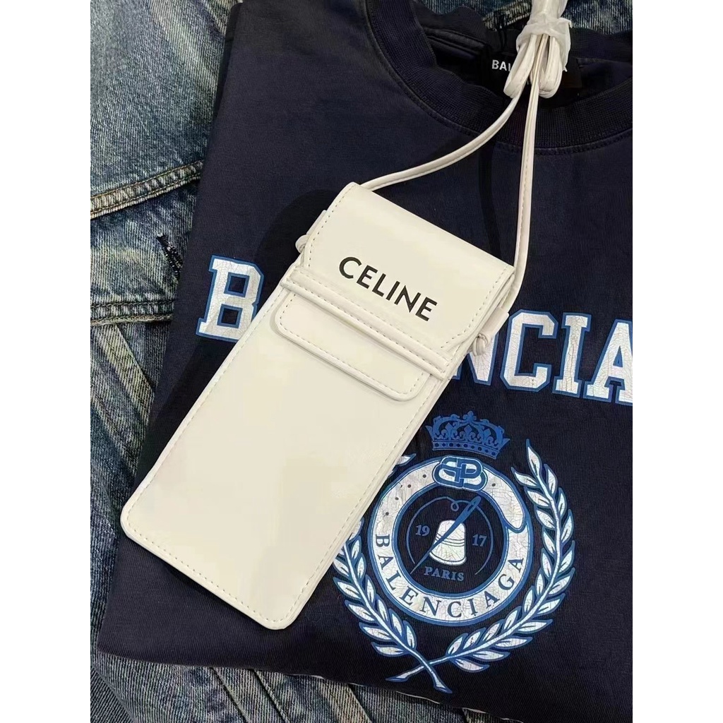 Celine กระเป๋าใส่โทรศัพท์มือถือ น้ําหนักเบา สีขาว สไตล์เรโทร