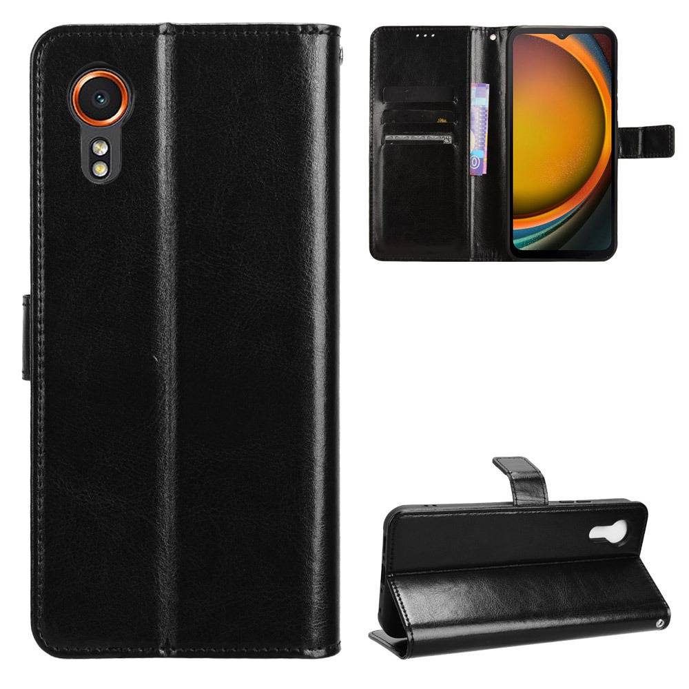 หรูหรา Crazy Horse ปลอกหนัง PU Samsung Galaxy Xcover7 5G ฝาครอบ Xcover 7 Lanyard ผู้ถือบัตรกระเป๋าสต