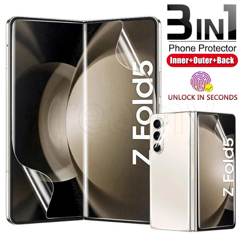 3 in 1 ฟิล์มไฮโดรเจลใส HD - สําหรับ Samsung Galaxy Z Fold 5 - ตัวป้องกันหน้าจอ TPU นิ่ม - ป้องกันลายนิ้วมือ - ฟิล์มโทรศัพท์ หน้าจอด้านนอก คุณภาพสูง - ป้องกันรอยขีดข่วน
