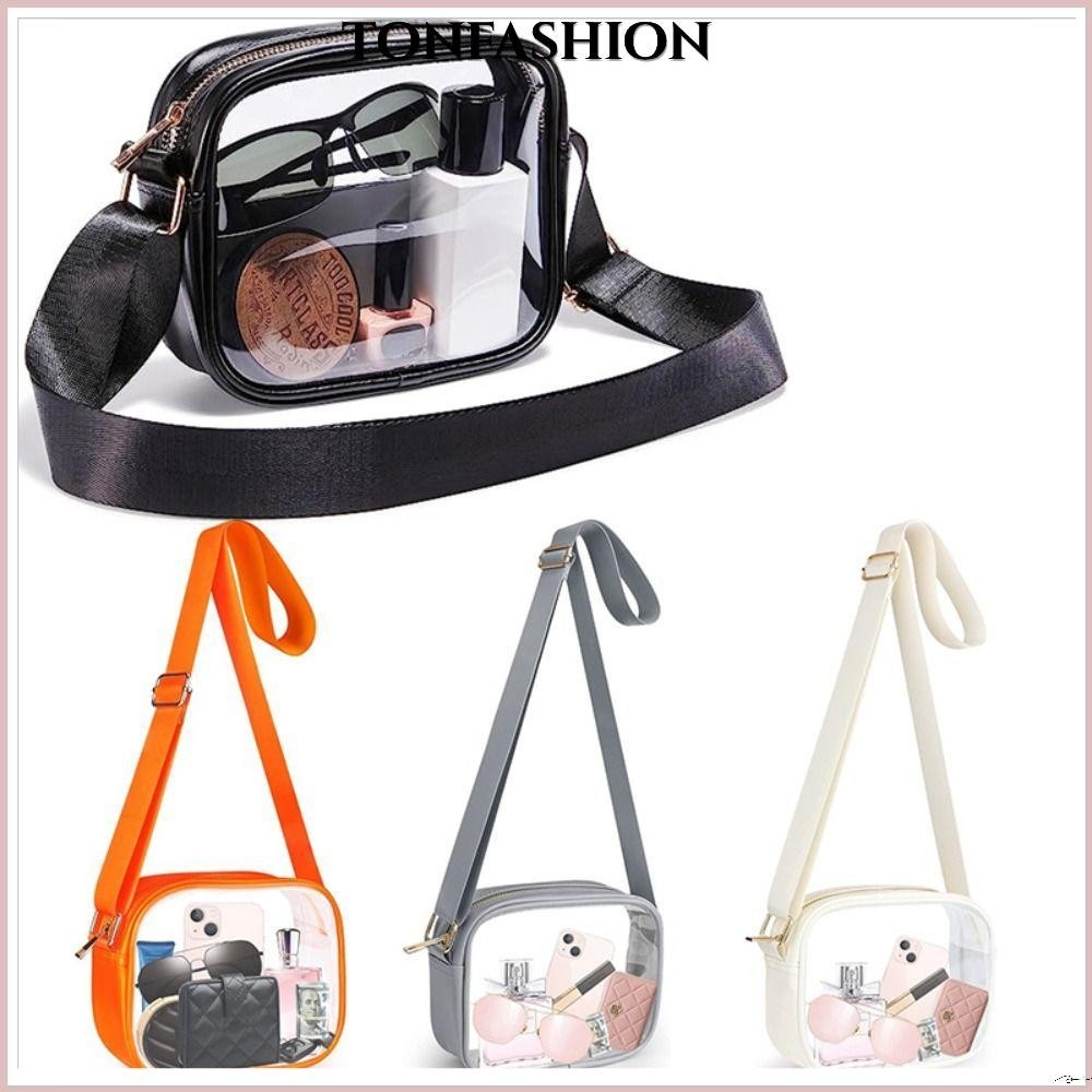 Tonfashion กระเป๋าสะพายไหล่ กระเป๋าถือ แบบใส กันน้ํา ใส่โทรศัพท์ได้ แฟชั่นสําหรับสตรี เหมาะกับการพกพาเดินทาง