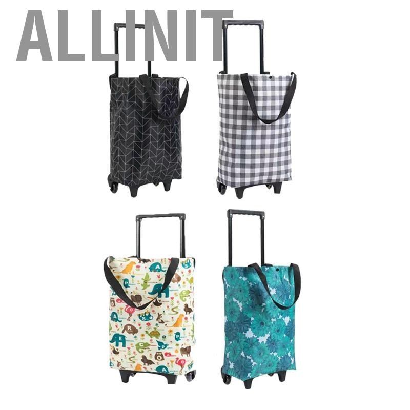 Allinit Shopping Cart  Saving Space Folding Oxford Fabric Trolley Large Capacity Multifunctional for Supermarket Camping
