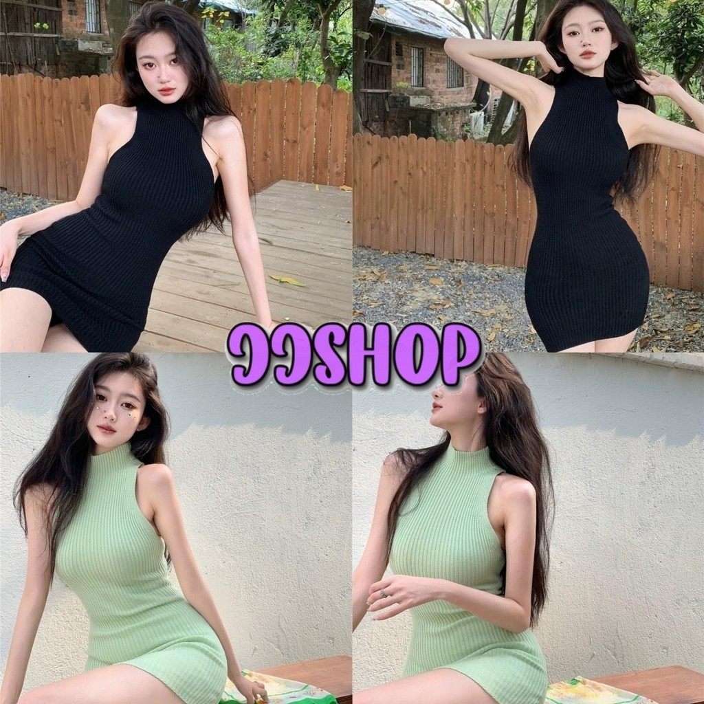 JJ Shop​ ​พร้อมส่ง ชุดเดรสแขนกุดไหมพรม คอเต่าเนื้อผ้าร่อง "28105-1" -C