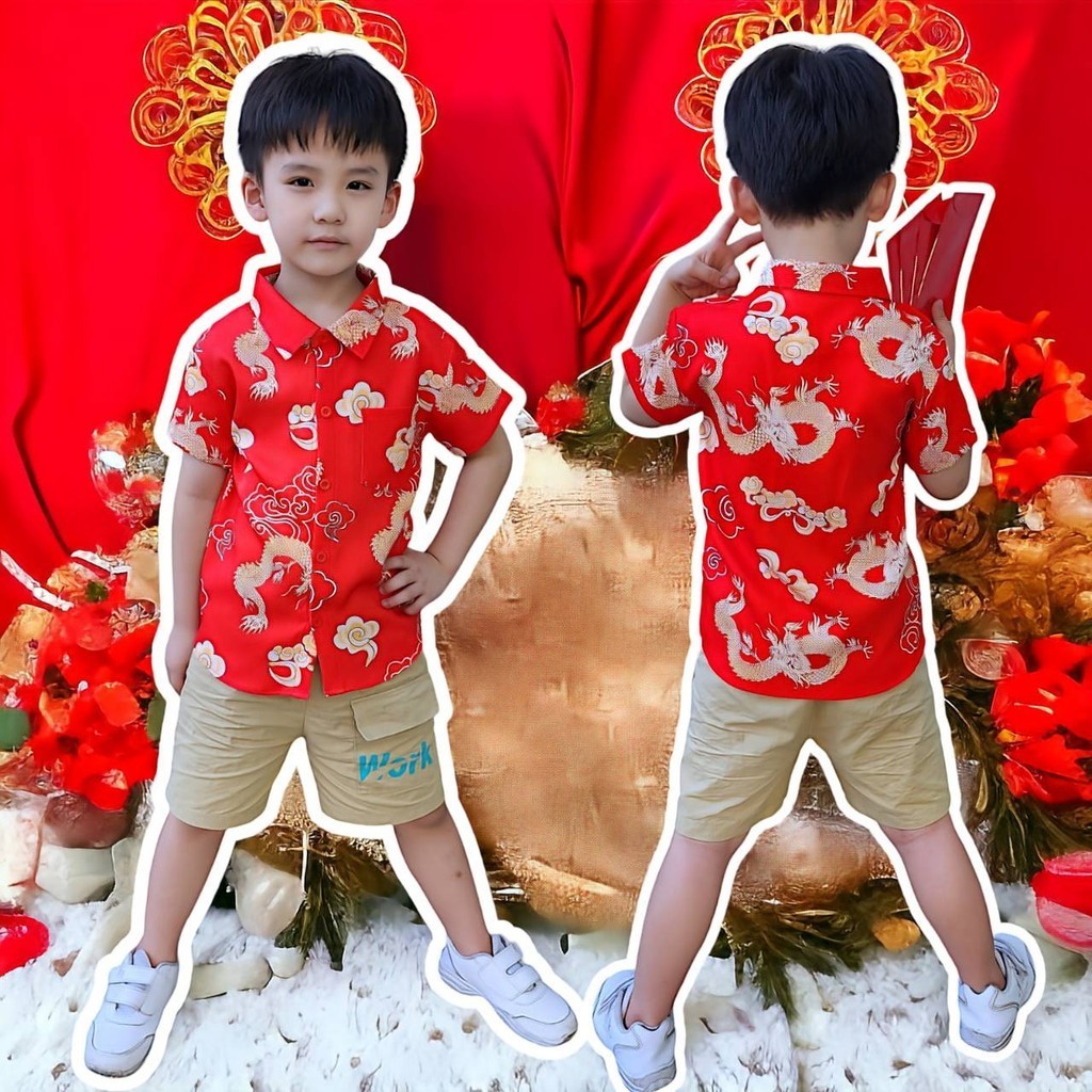 เสื้อเชิ้ตเด็ก  ลายมังกร ตรุษจีน 1960