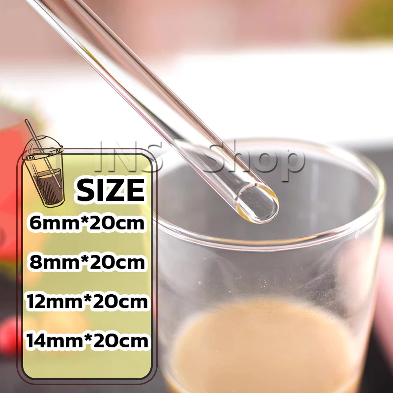 INS หลอดดูดน้ำ แบบแก้วใส ปลายเฉียง ใช้ดื่มชานม ชาไข่มุข ความยาว 20 cm glass straw