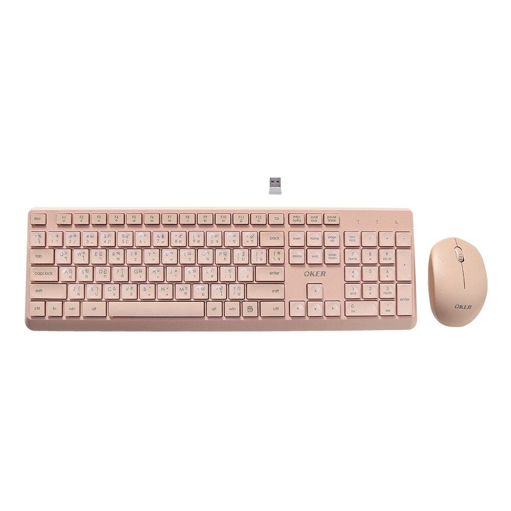 ส่งเร็ว OKER K788 WIRELESS DESKTOP keyboard mouse Combo set Pink ชุดคีย์อร์ด เมาส์ ไร้สาย สีชมพู DM 