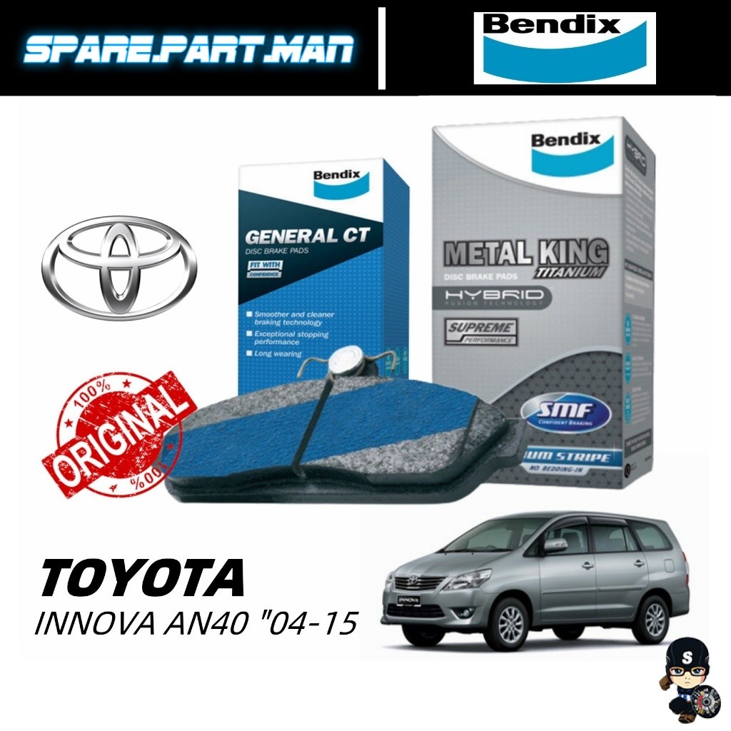 ผ้าเบรค Bendix - Toyota Innova 1st Gen AN40 TGN40 "04-15 Metal King / General CT Front