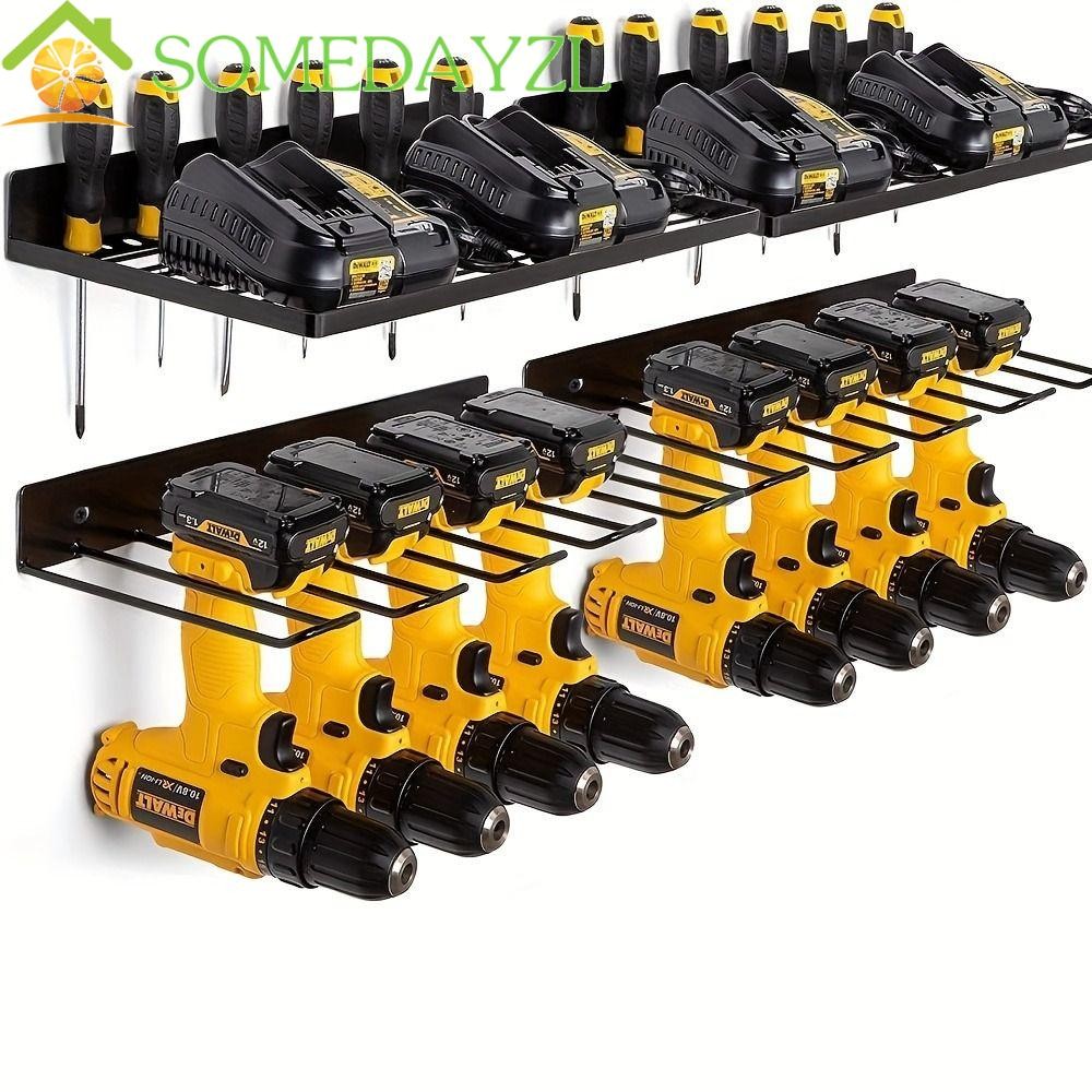 Somedayzl Hand Power Tool Organizer Rack, Heavy Duty ติดผนังลอยเครื่องมือตู้,มัลติฟังก์ชั่เหล็กสีดําประหยัดพื้นที่สว่านไฟฟ้าเครื่องมือชั้นวาง Workshop โรงรถ