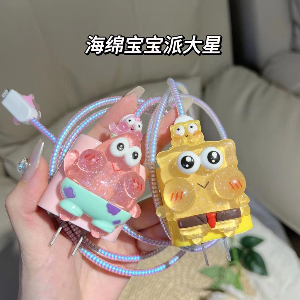 น่ารัก SpongeBob charger สําหรับ xiaomi 33 W/67 W/90 W/120 W charger Protector ฝาครอบ Soft TPU สําหร