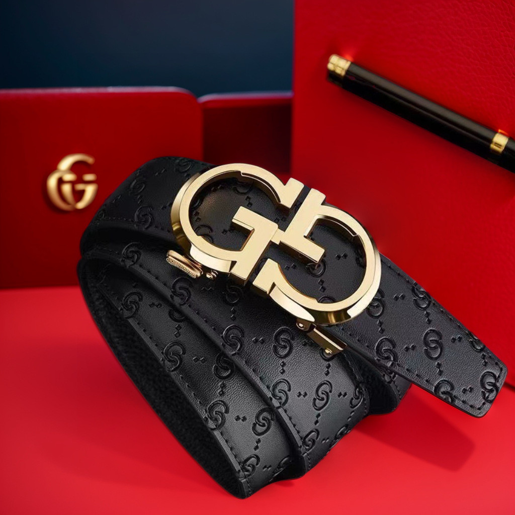 เข็มขัดหนังแท้แบรนด์สำหรับผู้ชาย 3.5CM หัวเข็มขัดอัตโนมัติโลหะผสม พิมพ์ลายหนังวัว สำหรับสไตล์แคชชวลและธุรกิจ