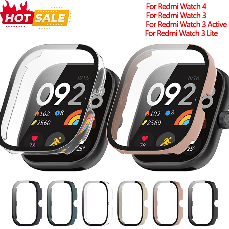 กระจกนิรภัย + กรณีสําหรับ Xiaomi Redmi นาฬิกา 4/3 PC ฝาครอบป้องกันหน้าจอสําหรับ Xiaomi Redmi นาฬิกา 3 Active/Lite อุปกรณ์เสริม