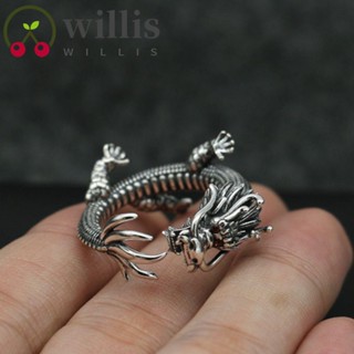 Willis โกธิค มังกร หัวแหวน ปรับได้ พังก์ เครื่องประดับผู้ชาย ฮิปฮอป สุดเท่ บุคลิกภาพเฉพาะตัว โลหะผสม สไตล์วินเทจ เครื่องประดับสไตล์เกาหลี / หลากสี