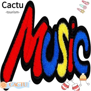 Cactu แผ่นแพทช์ผ้าโพลีเอสเตอร์ ปักลายเพลงน่ารัก 3.25*1.75 นิ้ว 12 ชิ้น