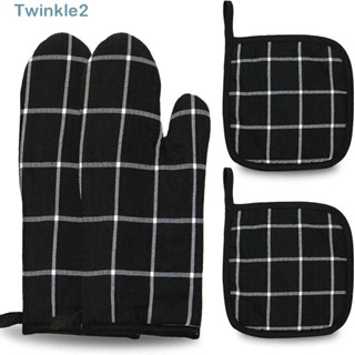 Twinkle ถุงมือผ้าฝ้าย ทนความร้อน 7.1 นิ้ว 10.3 นิ้ว ซักได้ สําหรับเตาอบไมโครเวฟ 4 ชิ้น