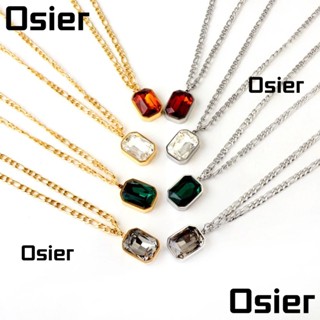 Osier1 สร้อยคอโซ่ จี้คริสตัล สเตนเลส ทรงสี่เหลี่ยม หลากสี สีแดง สีเขียว สีขาว สําหรับผู้หญิง