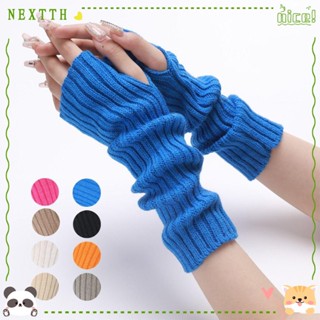 Nextth ถุงมือถัก แขนอุ่น ถุงมือข้อมือยาว แบบไม่มีนิ้ว แฟชั่น สีขาว สีดํา พังก์ โกธิค ข้อเท้า แขน กลางแจ้ง