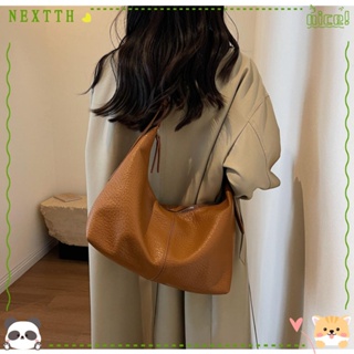 Nextth กระเป๋าสะพายไหล่ หนัง PU ทรงบักเก็ต ความจุขนาดใหญ่ สีพื้น สําหรับสตรี