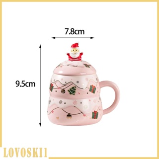 [Lovoski1] แก้วกาแฟ ลายคริสต์มาส พร้อมฝาปิด และช้อน