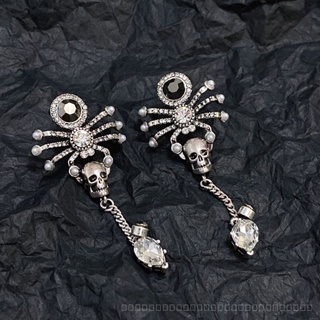 0905YWJB Vintage Skull Water Drop Zircon Earrings Exaggerated Personalized European and American Design Earrings High-Grade Spider Earrings FKAJ