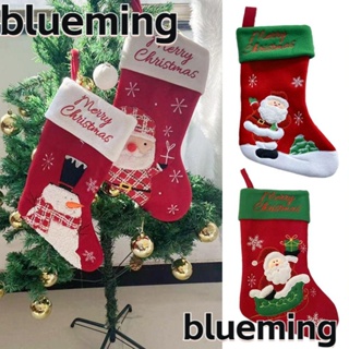 Blueming2 ถุงเท้าซานตาคลอส ลายการ์ตูนสโนว์แมน ซานตาคลอส สําหรับตกแต่งบ้าน