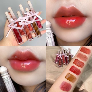 Hot Sale# corrugated light clear mirror lip glaze wish bowknot womens mirror light lasting white mouth red lip color mud student party 8ww