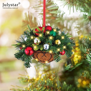 JULYSTAR คริสต์มาสดอกไม้ตะกร้าจี้แขวนตะกร้าจี้บ้านตกแต่งต้นคริสต์มาสไม้จี้ไม้