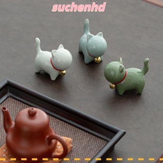 Suchenhd ฟิกเกอร์ไม้เซรามิค รูปสุนัข แมว ขนาดเล็ก 6 สี สําหรับตกแต่งบ้าน