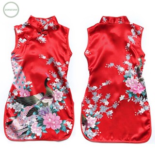 GORGEOUS~Fashion Vintage Chinese style Sleeveless Traditional Peacock print Girls dress