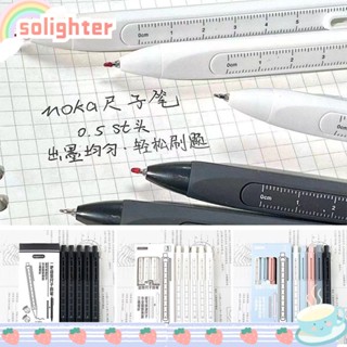 SOLIGHTER ปากกาเจล หมึกสีดํา พร้อมไม้บรรทัด แบบกด ถอดออกได้ 5 ชิ้น ต่อชุด