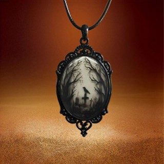 Aubess ประณีต Crafted Gothic Crow Forest Charm สร้อยคอลึกลับแม่มดเครื่องประดับของขวัญ Cross จี้แก้ว Elegant และน่าสนใจเชือกโซ่