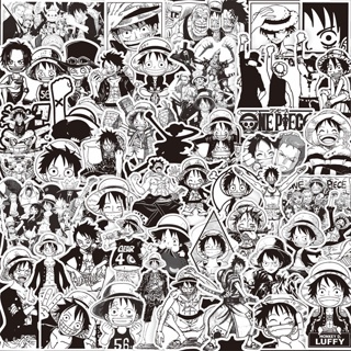 64Pcs/Set ❉ Classical Black &amp; White . Monkey D. Luffy Series 01 Stickers ❉ DIY Fashion Waterproof Decals Doodle Stickers