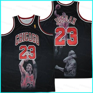 เสื้อกีฬาบาสเก็ตบอล ขนาดใหญ่ ลายการ์ตูน Chicago Bulls Jordan สีดํา สีแดง