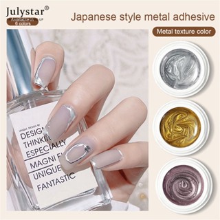 JULYSTAR เล็บโลหะทาสีกาวกระจกแฟลชกาวเงินเล็บดึงสาย Magic Mirror Gold และ Silver Full ทาสีกาว