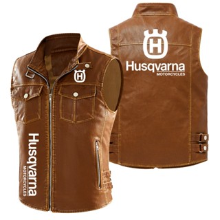 Husqvarna เสื้อแจ็กเก็ตหนัง มีซิป ขนาดใหญ่ ลายโลโก้รถยนต์ นักขี่มอเตอร์ไซด์ แฟชั่นสําหรับผู้ชาย 2023