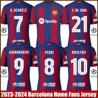 เสื้อกีฬาแขนสั้น ลายทีมชาติฟุตบอล NS2 2023-2024 Barcelona ชุดเหย้า Lewandowski Jong Fati Dembele Pedri พลัสไซซ์ SN2