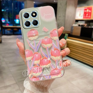 เคสโทรศัพท์มือถือนิ่ม ลายดอกทิวลิป ผีเสื้อ สีม่วง พร้อมช่องใส่บัตร สําหรับ Honor X6a X5 Plus 90 Lite Pro 5G 4G X5+ HonorX6a HonorX5+