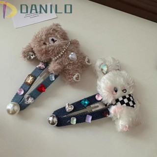 Danilo กิ๊บติดผม รูปตุ๊กตาหมี กระต่าย ประดับพลอยเทียม ขนปุย ขนาดใหญ่ สไตล์เกาหลี สําหรับงานปาร์ตี้