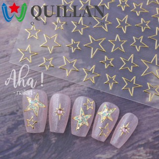 Quillan สติกเกอร์ตกแต่งเล็บ ลายดาวห้าแฉก สีขาว สีดํา สีทอง สีเงิน สไตล์ญี่ปุ่น DIY