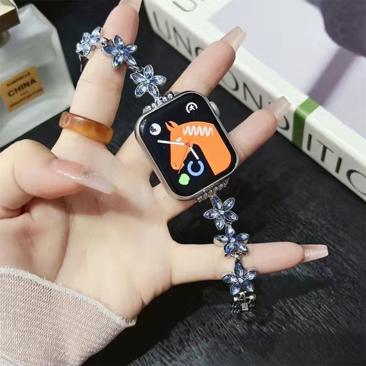 สายนาฬิกาข้อมือ สายโซ่โลหะ ลายดอกไม้ สําหรับ Smart Watch 38 40 41 มม. 42 44 45 มม. Ultra 49 มม. i-Watch Series 6 7 8 SE 4 5