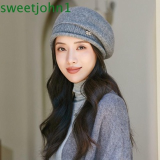 Sweetjohn หมวกเบเร่ต์ ผ้าวูลถัก ทรงแปดเหลี่ยม สไตล์เกาหลี แนวสตรีท สําหรับศิลปิน