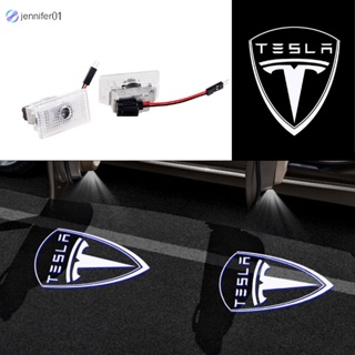 Jen โปรเจคเตอร์โลโก้ไฟ Led ติดประตูรถยนต์ สําหรับ Tesla Moedel 3 S X Y Atmosphere 1 คู่